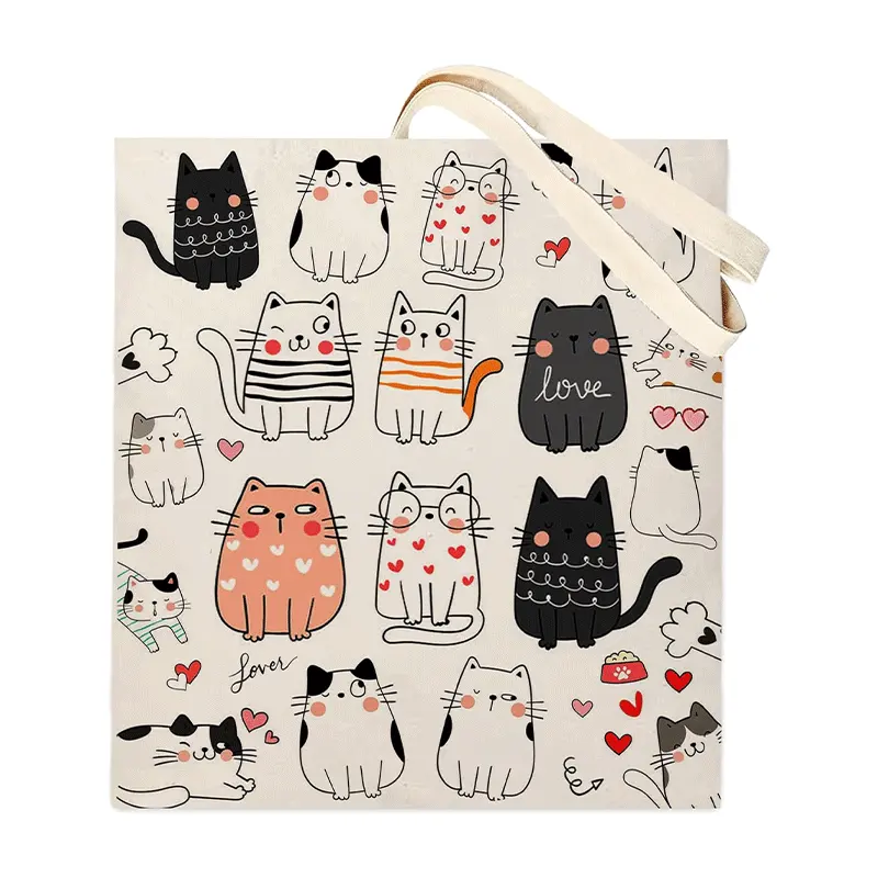 Baumwollhandtaschen wiederverwendbare Lebensmitteleinkaufstaschen Custom Cartoon gedrucktes Muster Baumwollbeutel Marken und Geschenk Werbegeschenke