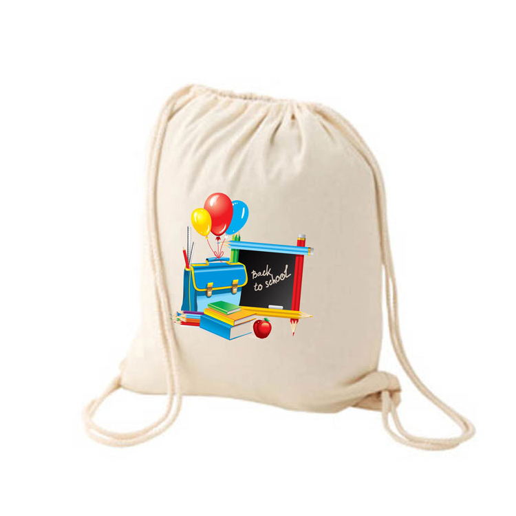 Benutzerdefiniertes gedrucktes Logo mit Muster weiß weicher Mini kleiner Baumwoll -Kordelzug Beutel Rucksack